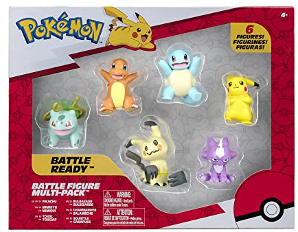 Pokemon- Paquete de 6 Figuras de Batalla: Cuenta con Pikachu, Squirtle, Charmander, Bulbasaur, Mimikyu y Toxel de 5 cm, Detalles auténticos, Multicolor (JAZWARES PKW2684)
