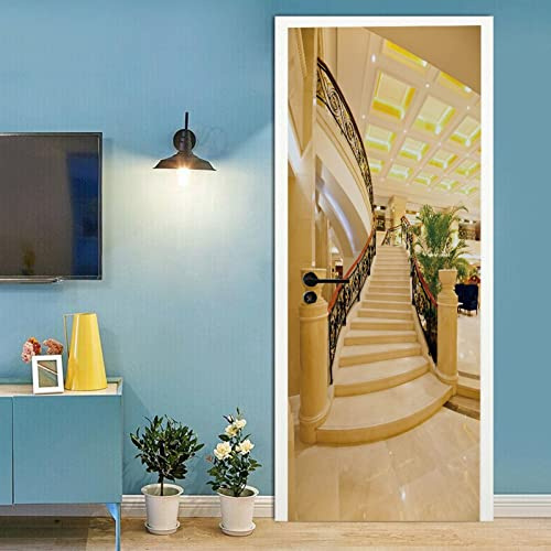 A.Monamour Adesivo Porta Autoadesiva 3D Scala Interna Della Sala Vinile PVC Adesivi per Porte Interne Pellicola Adesiva Poster Sticker Murale Parete Carta da Parati
