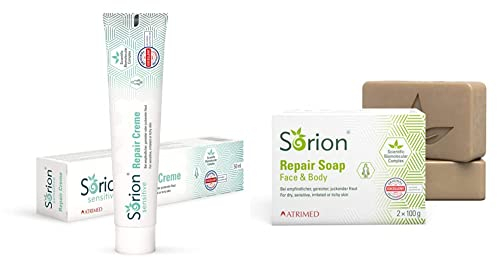 Sorion Repair Creme Sensitive – Ayurvedische Repair Pflege bei Hautirritationen, 50 ml & Repair Soap - Auch zur Hautpflege bei Schuppenflechte, 2 × 100 g ), 2 Stück (1er Pack)