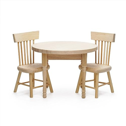 1/12 Miniatura 3 Pezzi Set di Tavolo e Sedie Accessori Mobili per Casa delle Bambole, Colore del Legno