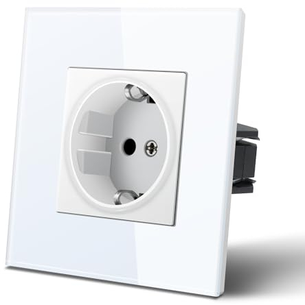 MVAVA Schuko Steckdose EU-Standard 1 Fach Glas Platte Unterputz Steckdose Einfache Installation 86mm×86mm 3-Draht Erforderlich Weiß