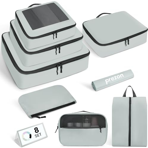 Prezon Cubos de embalaje para maletas, juego de 8, organizadores de equipaje ligeros, cubos de embalaje para accesorios de viaje - Mint