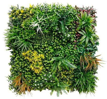 FRANKYSTAR Primavera - Jardín vertical con hojas y flores, panel 100x100 cm