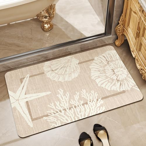 Badezimmerteppich 40X60Cm Beige Koralle Duschvorleger Badematte Deko Küchenteppich Duschmatte rutschfest Waschbar Badteppich Badvorleger Kieselgur Dusche rutschfest