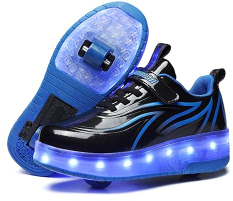 Mateju Chaussures à roulettes Garçons et Filles, Patins à Deux Roues Rétractable 2 en 1 Enfants Chaussures de Skateboard Adolescents Chaussures de Sport pour Intérieur Extérieur