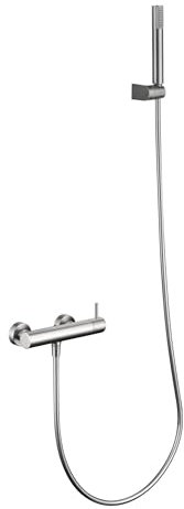 GALYON IMEX - Rubinetteria monocomando per doccia, serie Monza, finitura nichel spazzolato, cartuccia ceramica Ø35 mm, Flexo PVC 1,80 m