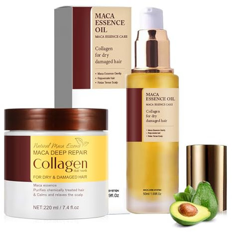 Collagen Hair Mask & Conditioner Öl Set, Maca Haarpflege Arganöl Tiefenreparatur Kollagen Haarmaske Für Sehr Trockenes Haar, Wiederherstellung Von Geschmeidigkeit Und Glanz, Für Alle Haartypen