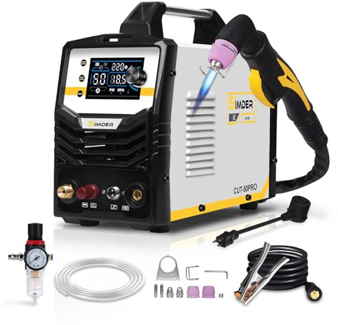 SSIMDER 50A Plasma Cutter Pilot Arc 110V/220V Dual Voltage, 1/2 Clean Cut IGBT Inverter Cutting Machine with LED Display for DIY, Auto Repair, Home & Light Fabrication