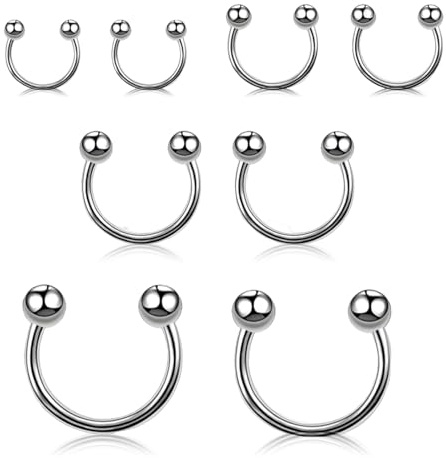 8 Pcs Septum Piercing Jewellery,Horseshoe Nose Eyebrow Smiley Piercing Kit Septum Lip Ring Jewellery for Bottom Stainless Steel Surgical Eyebrows Earring Hoop Comfort Style for Women Men,6/8/10/12mm