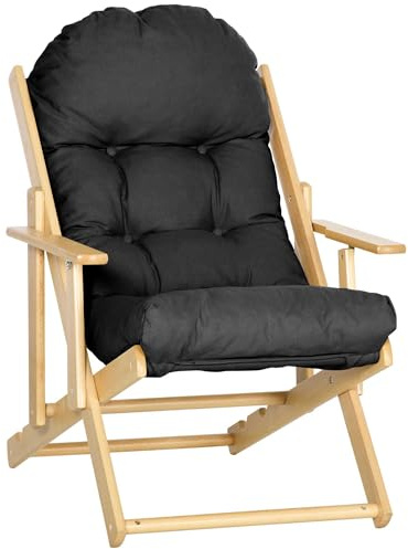 HOMCOM - Silla de salón plegable y reclinable de madera, sillón relax cómodo con cojín acolchado grueso, 71 x 89 x 96 cm, color negro