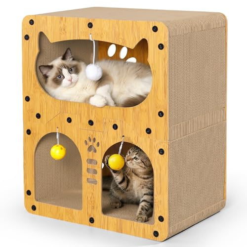 Gimars Rascador para Gatos Doble Capa XL 51 x 43 x 28,5 cm, Rascador de Cartón Vertical y Casa para Gatos, para Rascar, Esconderse y Descansar, Soporta 20 kg, Requiere Montaje Manual (37 Tornillos)