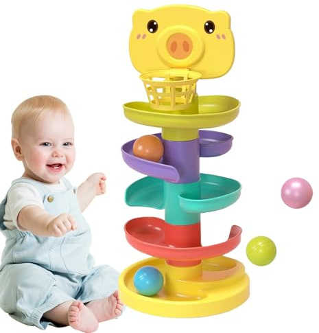 Sensory Ball Drop Toy - Spiral Ramp Tower, Reliable Stacking Bases, Long Lasting Construction, Developmental Activity Center | Educational Learning Game for Motor Skills, Cause & Effect