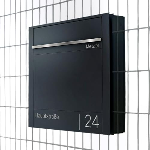 Metzler Zaunbriefkasten Entnahme Hinten Emma, Briefkasten Für Zaunmontage Anthrazit RAL 7016, Briefkasten Für Zaun Mit Personalisierter Gravur