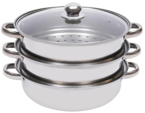 Doiyislem Olla Vaporera Para Cocinar, 3 Niveles Apilables con Tapa de Vidrio, Vaporera de Cocina de Acero Inoxidable, Para Empanadillas Verduras Mariscos Camarones Pasteles Preparación De Comidas