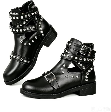 Bottines punk cloutées pour homme avec ouverture et boucle - Style gothique - Pour une fête décontractée ou au quotidien