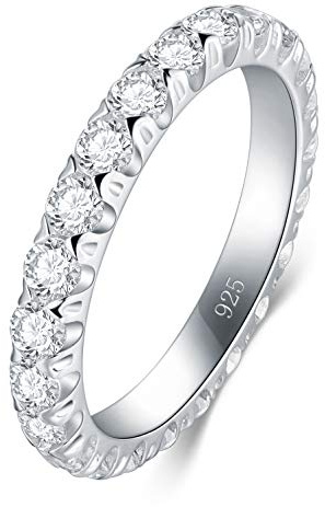 BORUO 925 Sterling Silver Ring, Cubic Zirconia CZ Wedding Band Stackable Ring 3mm Size 6.5