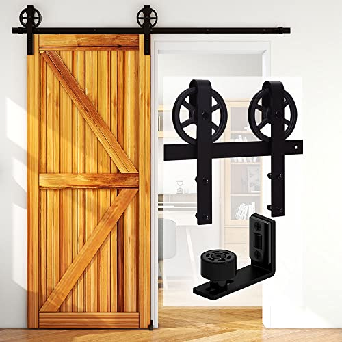 CCJH 8FT/246cm Rail Porte Coulissante Quincaillerie Kit Avec Guide au Sol Réglable - Industriel Big Spoke Wheel Forme J -Pour porte simple