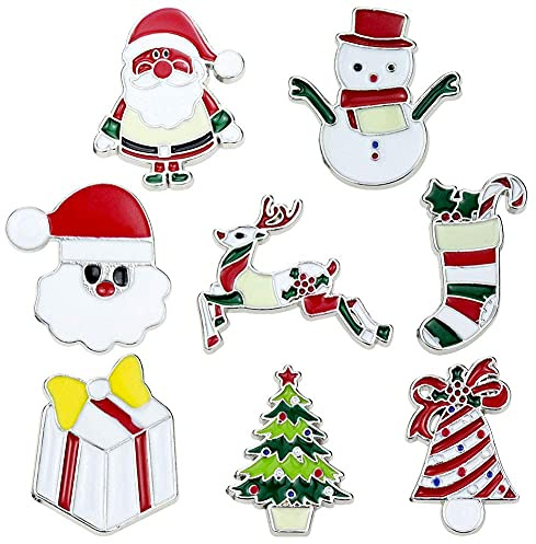 Christmas Brooch Pin 8 Pack Elegant Xmas Ornaments Snowman, Santa, Christmas Tree, Bell, Reindeer, Stocking, Gift, Home Festival Winter Party Decor Party Favors Brooch Pendant Charm