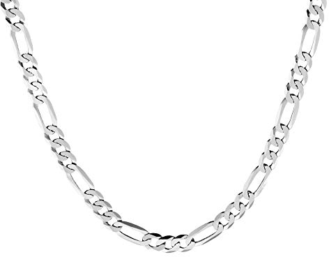 QUADRI - Elegante Halskette Herren Figaro - Silberkette Herren 925 Silber - Breite 5mm - Plattenkette Herren Länge 51 cm - Kette Herren Made in Italy