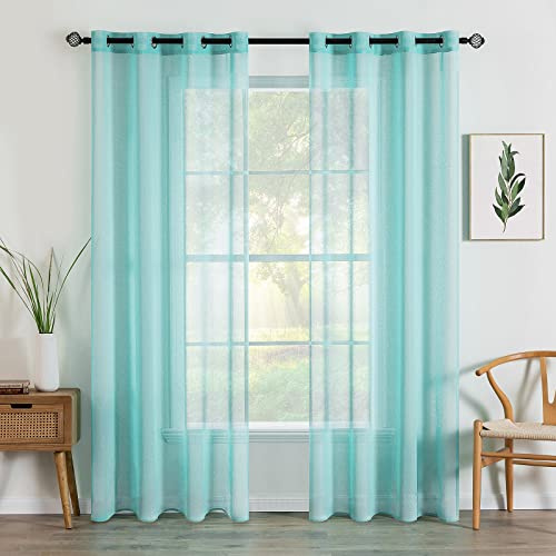 MIULEE 2 Panels Sheer Voile Eyelet Curtains Turquoise 55 Wx85 L | Lightweight voile sheer drapes, soft light filter, eyelet grommet easy install, elegant decor for bedroom living room