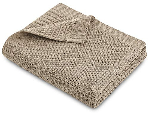 Lanovenanube Plaid Multiusos Tricot para sofá y Cama ARROZ. Plaid cubrecama y cubresofa de Tricot 100% algodón Reciclado. Manta Foulard cómoda y práctica. Medida 130x160 cm, Color Taupe