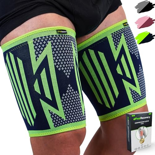 Feel Recovery 2 Fascia Elastica per Coscia per Uomo e Donne - Cosciera Sportiva Compressiva per Gamba - Supporto Coscia per Contrattura Muscolare - Traspiranti e Antiscivolo (M, Verde)