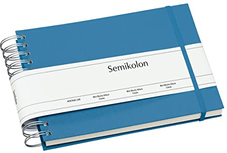 Semikolon (364013) Mini Mucho Album Azzurro (Light Blue) - Spiral Photo Album with 90 Pages and Linen Cover - Spiral Photo Book Cream White Photo Card - Format: 25 x 16 cm