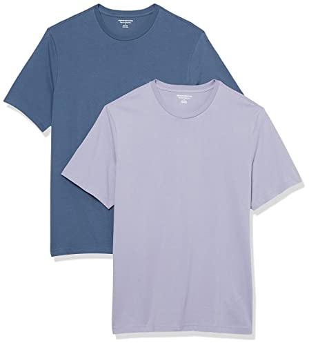 Amazon Essentials T-shirt en Coton à Col Rond à Manches Courtes, Coupe Classique Homme, Lot de 2, Bleu Délavé/Lavande, L