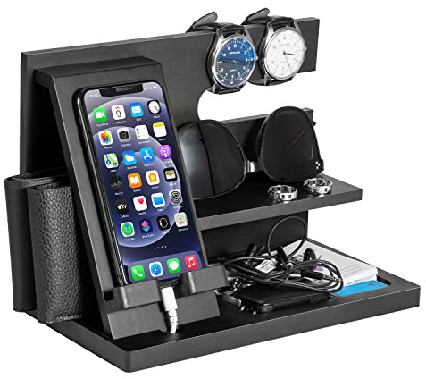 Docking station per telefono in legno, idea regalo per uomo, organizer da scrivania o comodino, regalo di compleanno per marito, festa del papà per papà, idea di anniversario da parte della moglie