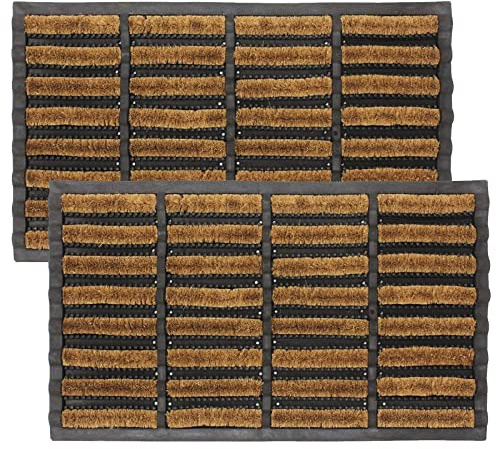 LSC Tuff Scrape Extra Large Door Mat Heavy Duty Outdoor Doormats Removes Grass, Mud and Dirt 100% Natural Coir Bristle with Rubber Backing Machine Washable Doormats (nbs Pack of 2, 45 x 75 cm)