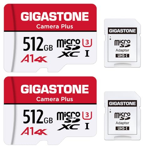 GIGASTONE 512GB Micro SD Card 2-Pack, Camera Plus, GoPro, Action Camera, A1 Run App for Smartphone, Nintendo-Switch Compatible, 100MB/s, 4K Video Recording, Micro SDXC UHS-I A1 U3 Class 10