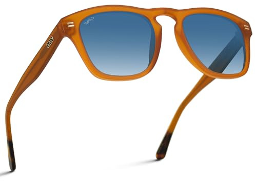 WearMe Pro Polarized Rectangular Sunglasses for Men, Oversized Crystal Caramel Frame, Gradient Blue Lens, Retro Square UV400 Shades for Daily Use - WMP Eyewear