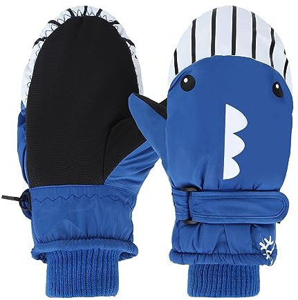 Kinder Skihandschuhe, Winter Skihandschuhe für 4-8 Jahre Jungen Mädchen, wasserdichte und Winddichte Fleece Handschuhe mit verstellbaren Bündchen, für Snowboard Klttern Skifahren Radfahren (Blau)