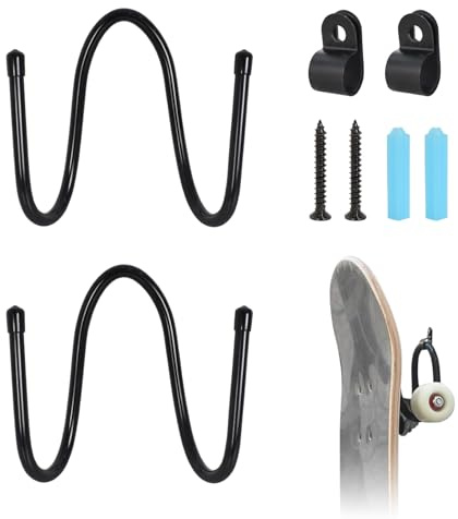 2 PCS Skateboard Wall Mount Skateboard Hooks Hanger, Skateboard Storage Display Rack with Screws, Skateboard Hooks Wall Hanger Rack W Style for Sword, Guitar, Longboard, Snowboards, Water Skis