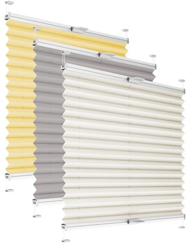 Fenster Plissee ohne Bohren zum Kleben Innenrahmen - Thermo Plisseerollo Innen - Rollo Jalousie, Halterungen auf Rahmen, Faltrollo, Sichtschutz, Blickdicht, für Fenster & Tür - Creme, 35 x 90 cm