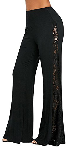 Femme Pantalon Large Taille Haute Pantalon Évasé Doux Confortable Legging Sport Dentelle Yoga Fitness Loose Mode Ample Pantalon Fluide