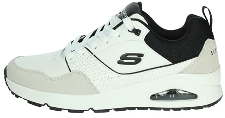 Skechers Herr UNO Retro One sneakers, Vitt läder Duraleather svart mesh, 41.5 EU