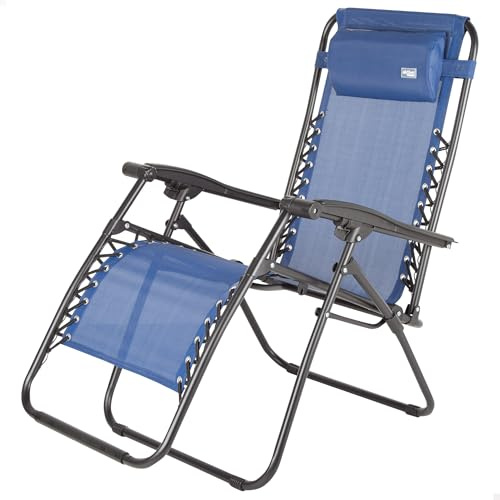 AKTIVE Chaise Pliante, Zéro Gravité, Bleu, avec Coussin et Repose-Pieds, Confortable et Robuste, Anti-Bascule, Acier et Textilène, Max 110 kg, Jardin, Camping