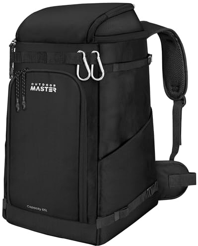 OutdoorMaster Ski Boot Bag, 65L Snowboard Boots Travel Backpack for Helmet, Ski Shoes, Goggles, Gloves, and Accessories, Waterproof Exterior & Bottom