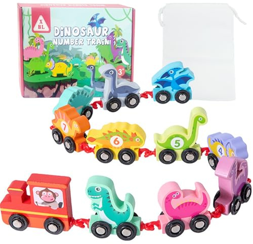 Toddler Toys for1 2 3 4 Year Old Boys Gifts，Montessori Wooden Dinosaur Train Set，Educational Toys for 2 3 4 5 Year Old Gifts