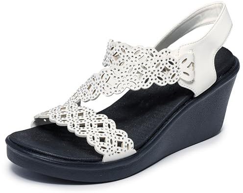 Skechers Rumble on-Sassier DayZ Sandalias de cuña para mujer, Blanco, 38 EU
