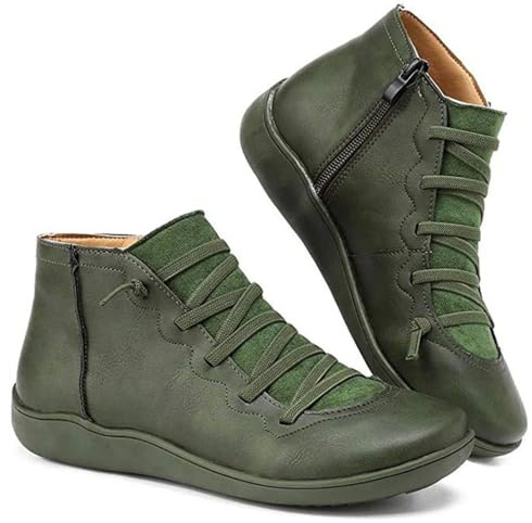 Stivaletti Alla Caviglia,stivali Larghi Da Donna Comodi Con Supporto Plantare Ortopedico,stivaletti Vintage Retrò Alla Caviglia Con Lacci Laterali Alla Moda,comodi Stivali Bassi E Piatti (40,Verde)