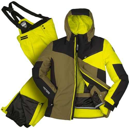 Killtec Jungen Skianzug Größe 152 wasserdicht 10.000 mm Wassersäule - Skijacke oliv, Skihose gelb