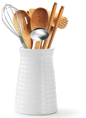 Wapasezyar Soporte para utensilios de cocina de cerámica, 14,5 x 12,5 cm, soporte para utensilios de cocina, antideslizante, almacenamiento para utensilios de cocina, almacenamiento para mostrador