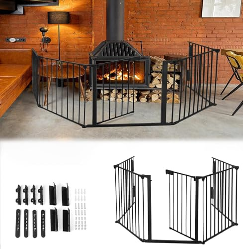 MAYTIIMO Ofenschutzgitter 300 cm – Faltbares Kaminschutzgitter mit Tür, Metall-Treppenschutzgitter für Kinder, 5-teiliges Konfigurationsgitter