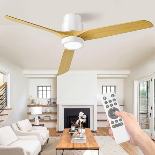Ateroll Ventilatore da Soffitto con Luce Ø132cm, Dimmerabile LED (3000K-6500K), Plafoniera con Ventilatore Telecomando 6 Velocità Timer Adatto per Letto/Soggiorno/Studio/Patio (Bianco)