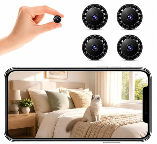NOBEYSTON Mini Telecamera Spia WiFi Interno/Esterno, Videocamera Sorveglianza 1080P, Visione Notturna, Rilevamento di Movimento, Controllo Remoto Con App per Casa/Bambini A/Y (Black, Mini 4 PCS)