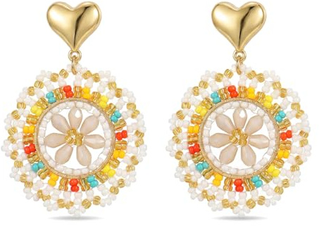 XFSRG Boucles D'oreilles Femme Goutte Boho Pendantes Ronde Perles Tissage en Cristal Fantaisie Boucles 'oreilles Goutte D'eau Bijoux Femme Fille Boheme Chic Pendantes