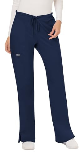 Cherokee Scrubs for Women Mid Rise Moderate Flare Drawstring Pant with 5 Pockets, Ultra Soft & Breathable Fabric - WW120 - WW120, M, Navy