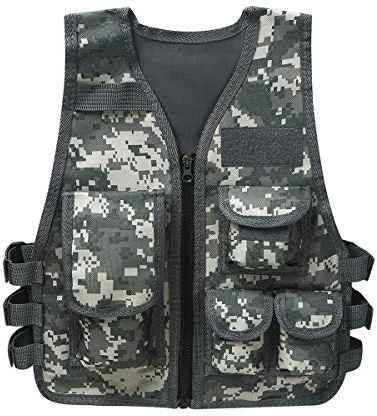 Alvivi Gilet Tattico da Pesca con Multitasche per Bambini Combat Vest Vestito Army Camouflage in Nylon per CS Costume di Halloween Carnevale Travestimento Light Camouflage 8-14 Anni